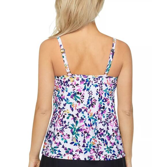 Island Escape Women Multicolor Floral-Print Twist-Front Swim Tankini Top Size 6 - Picture 2 of 2